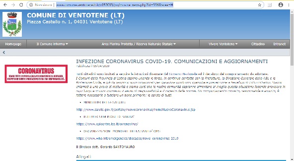 Il sito web del Comune di Ventotene